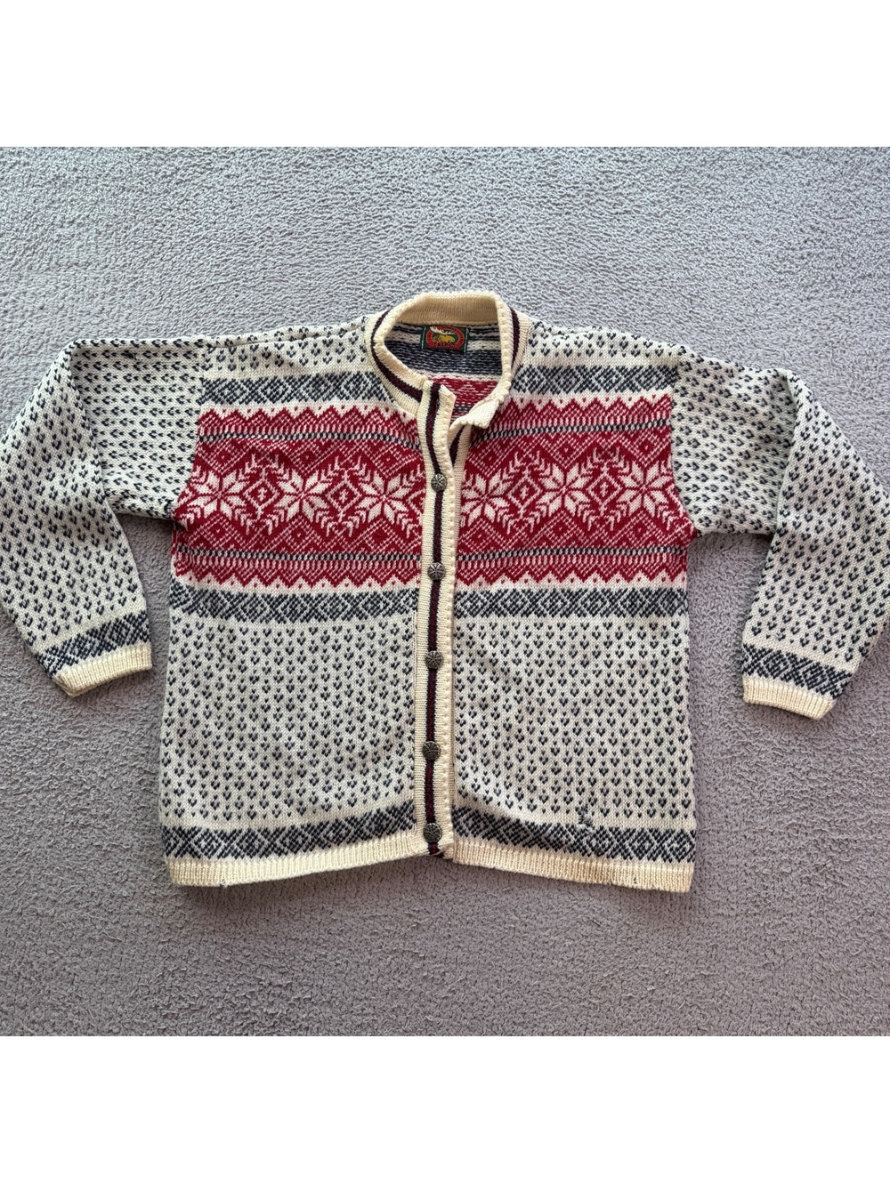 Vintage Alps 100% Wool Nordic Fair Isle Scandinavian Cardigan Sweater Women's XL